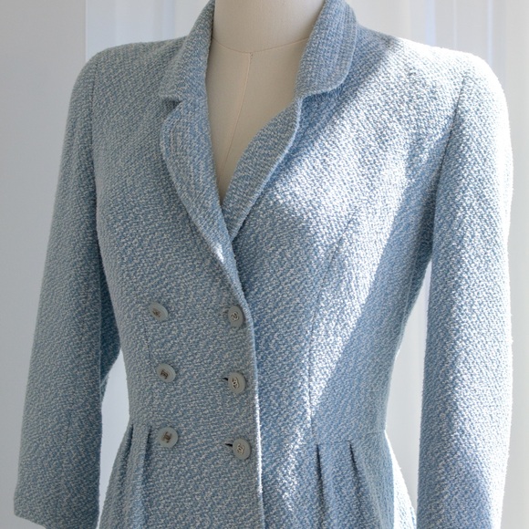 Chanel Vintage Spring/Summer 1996 Light Blue CC Tweed 96P Coat Mini Dress - Picture 10 of 16